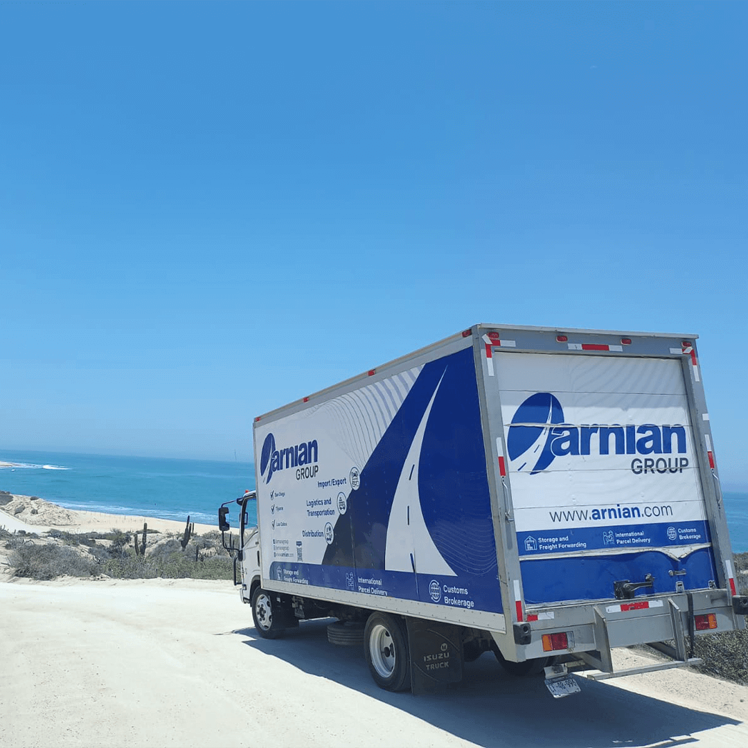 Moving truck at beach location